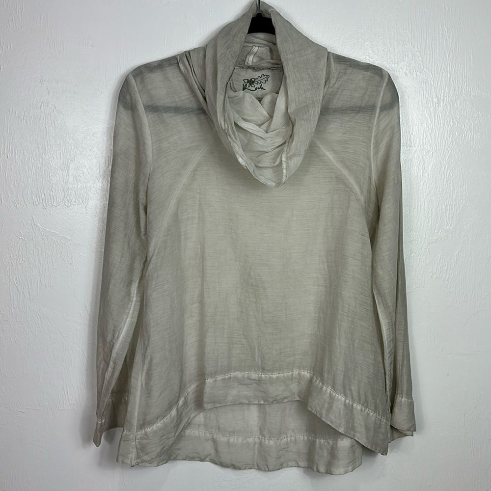 Nile Cotton Silk Blend Cowl Neck Long Sleeve Top In Light Gray Size S